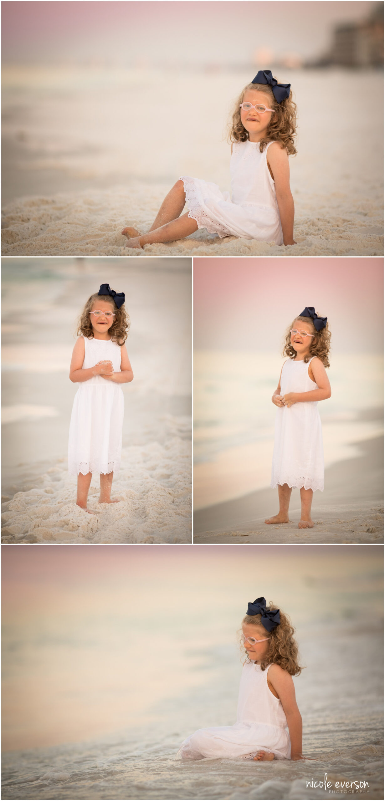 beach photos with little girl wearing all white