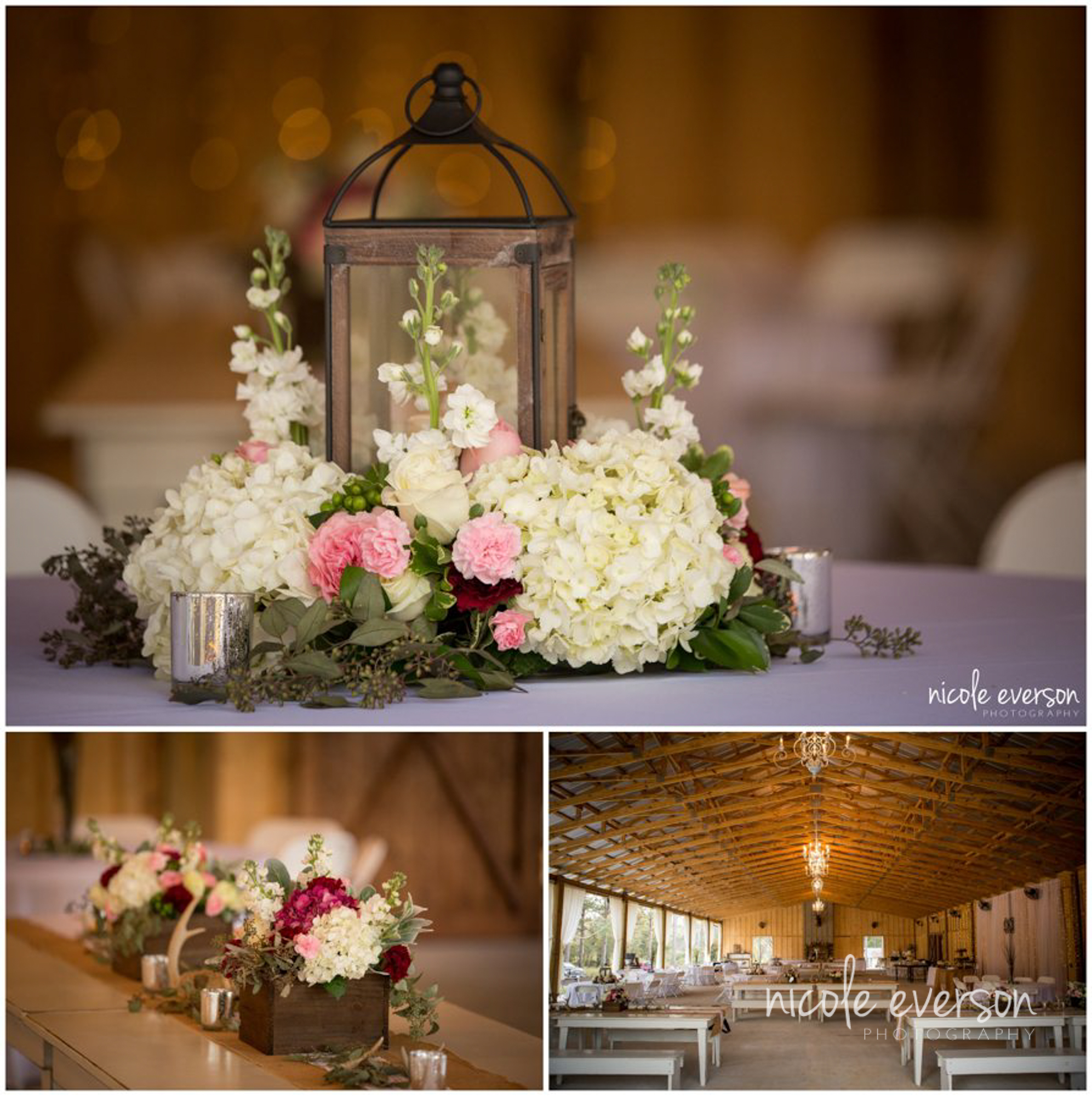 Southern Barn Wedding centerpieces